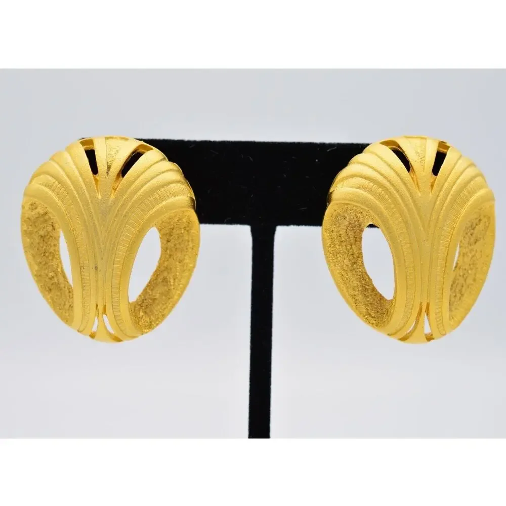 Vintage Earrings Brushed Gold Heavy Chunky Abstract Textured NOS 80s 1980s BinAA